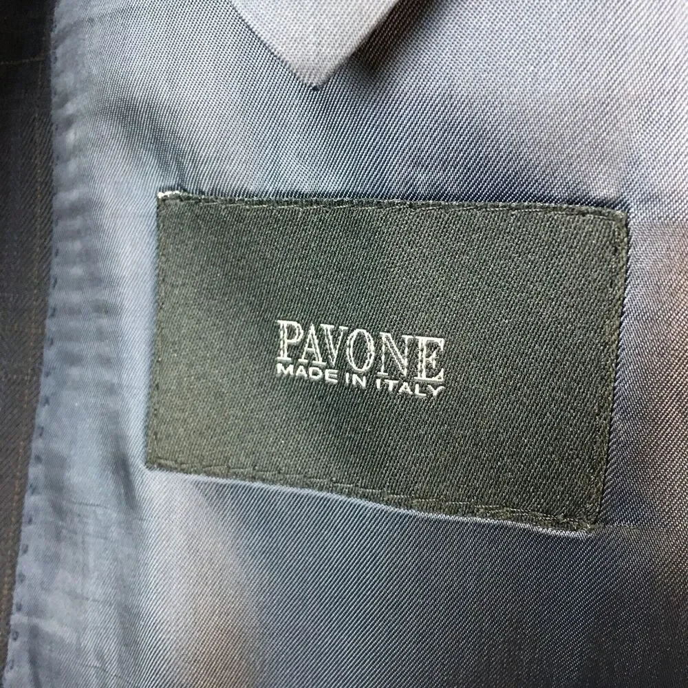 Pavone Zignone Worsted Wool Blue Plaid Suit Jacket 2 Buttons Mad in Italy Sz 42R